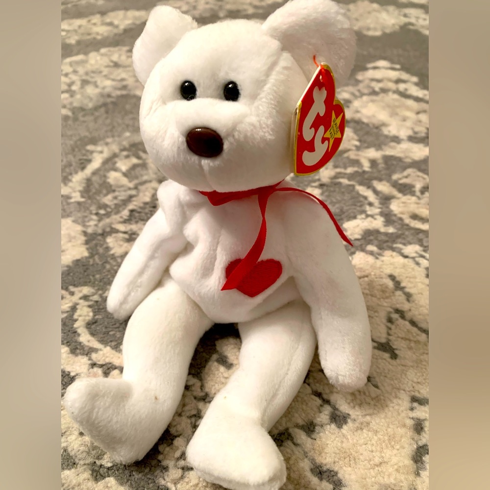 Valentino TY Beanie Baby white bear with red heart